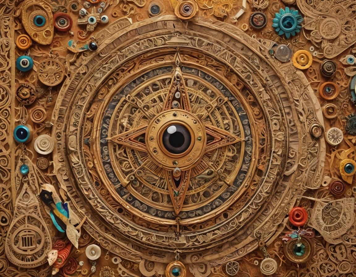 Mexican Folk Art Collage of Superstition Symbols