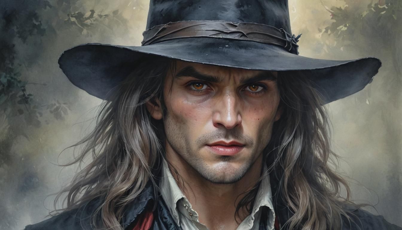 Handsome Vampire Hunter in Watercolour Portrait