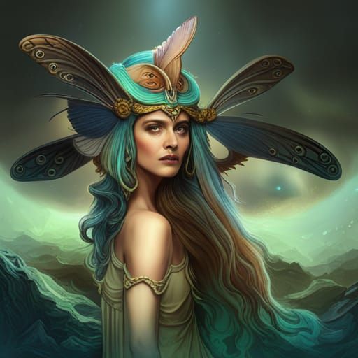 Circe with Luna Moth Headdress: Fantasy Concept Art