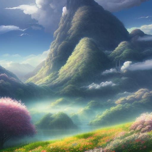 Mountains in Hayao Miyazaki Art Style