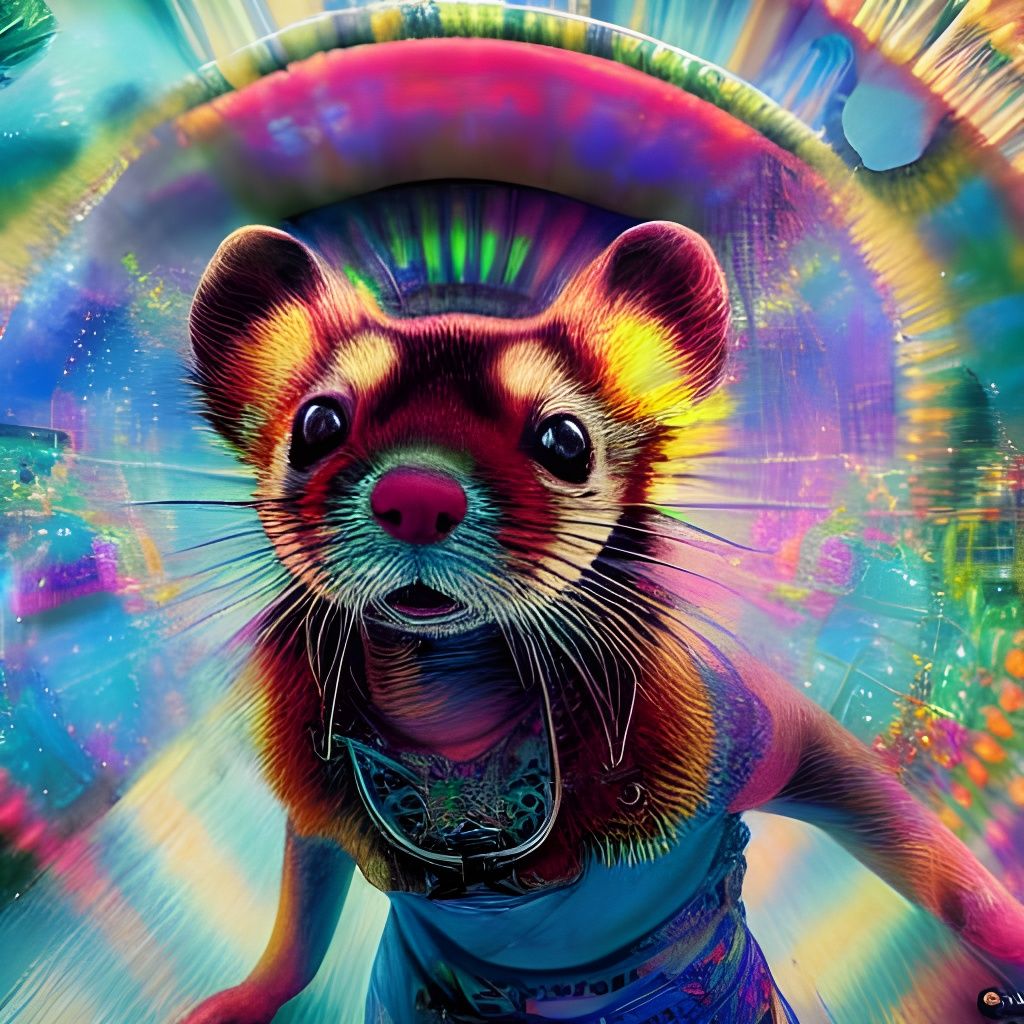 Psychedelic Cosmic Ferret Rave Dance: Detailed Fantasy Art