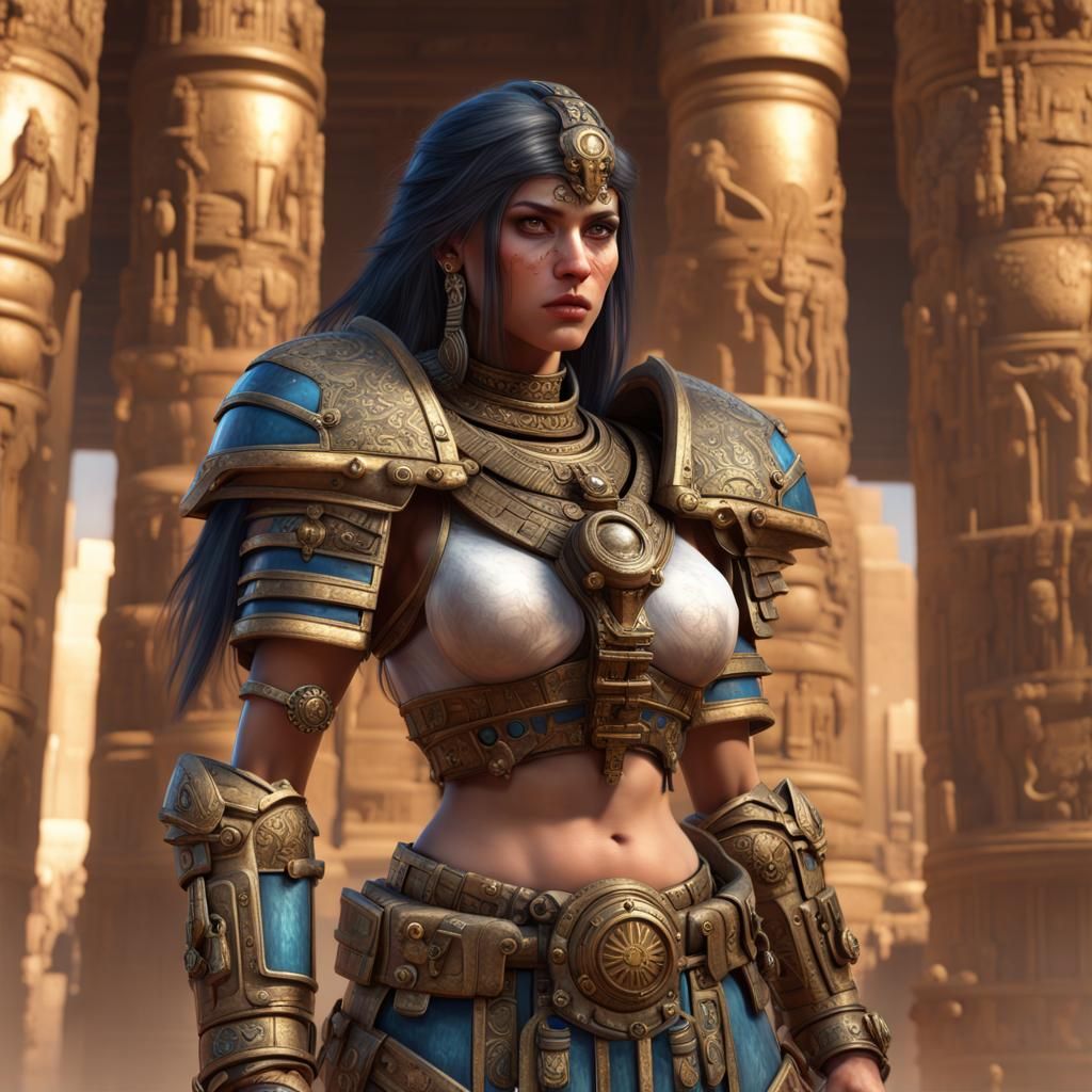 Warhammer 40k Female Warrior in Ancient Egypt Landscape