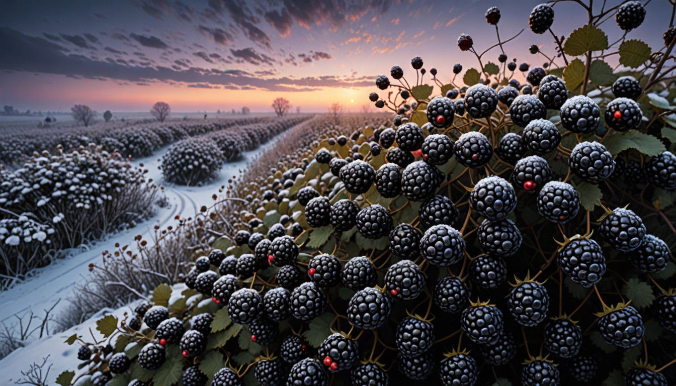 Vibrant Winter Landscape with Blackberries and Fractal Patte...