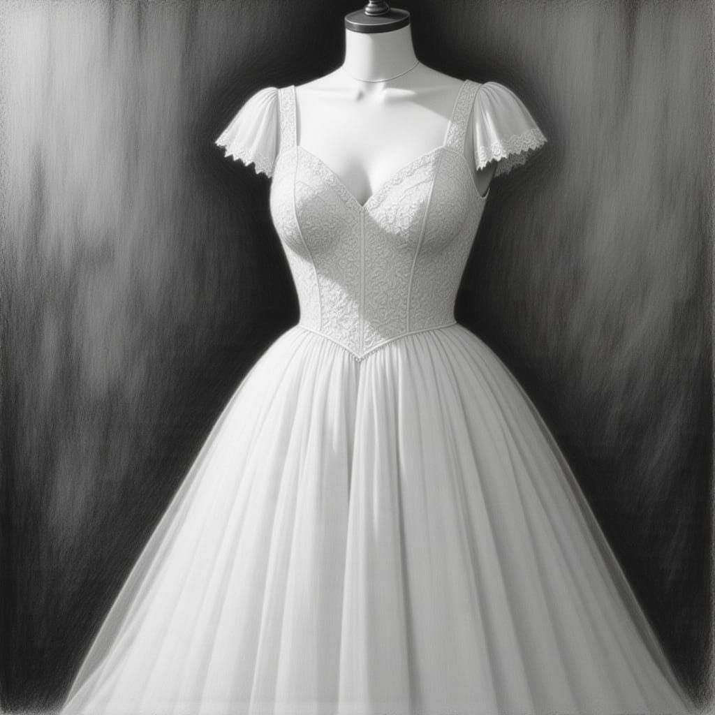 Ethereal Tulle Dress on Mannequin Fine Art Painting