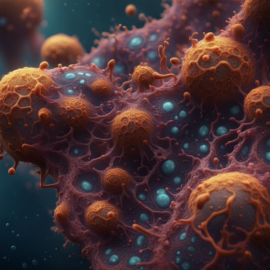 Amoebas Under Microscope: Detailed Fantasy Concept Art