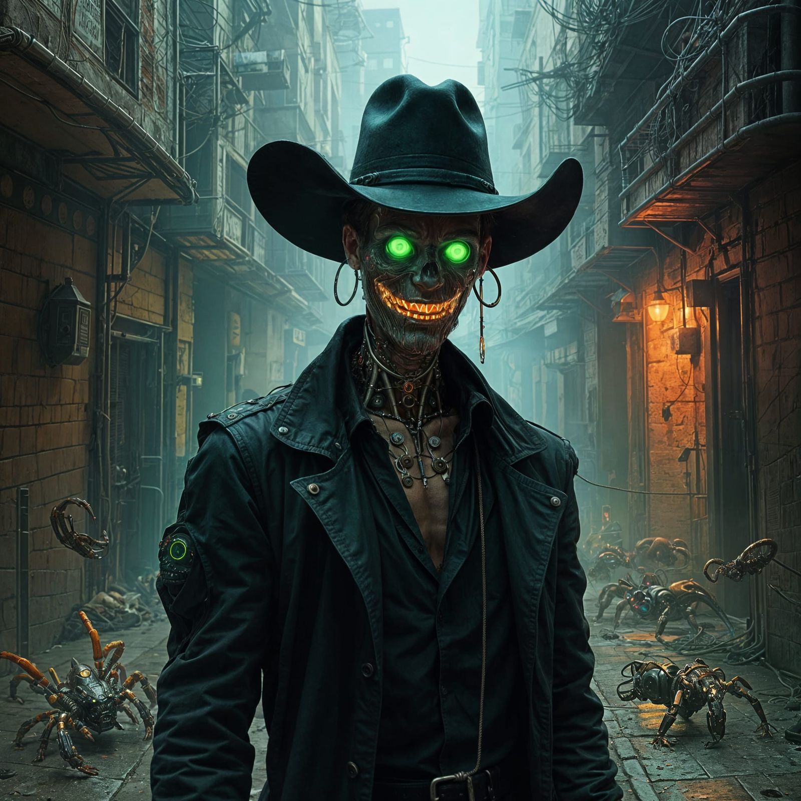 Cyberpunk Shadow Figure in Grimy Alleyway