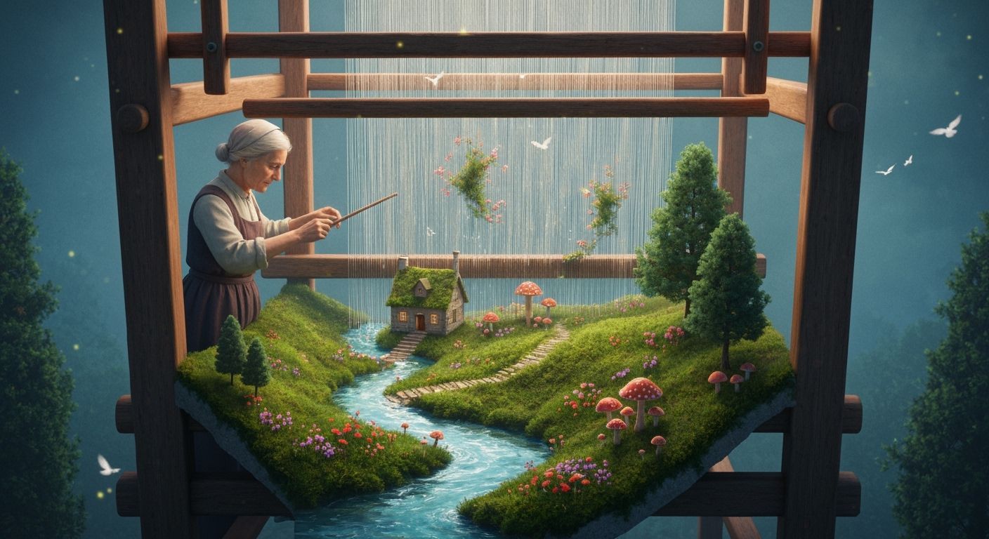 Woman Weaves Miniature Landscape Inside a Loom