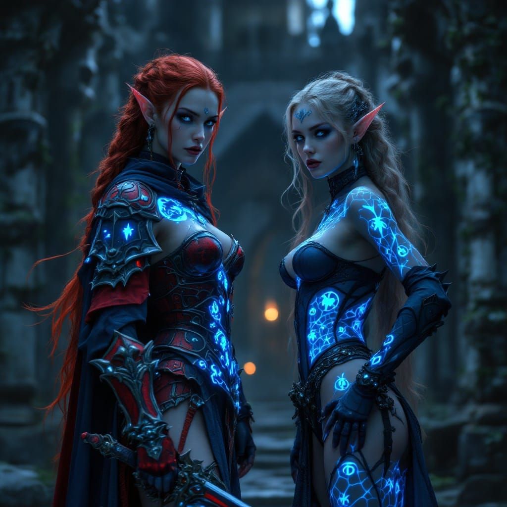 Ethereal Goth Elf Goddesses in Dark Fantasy Castle