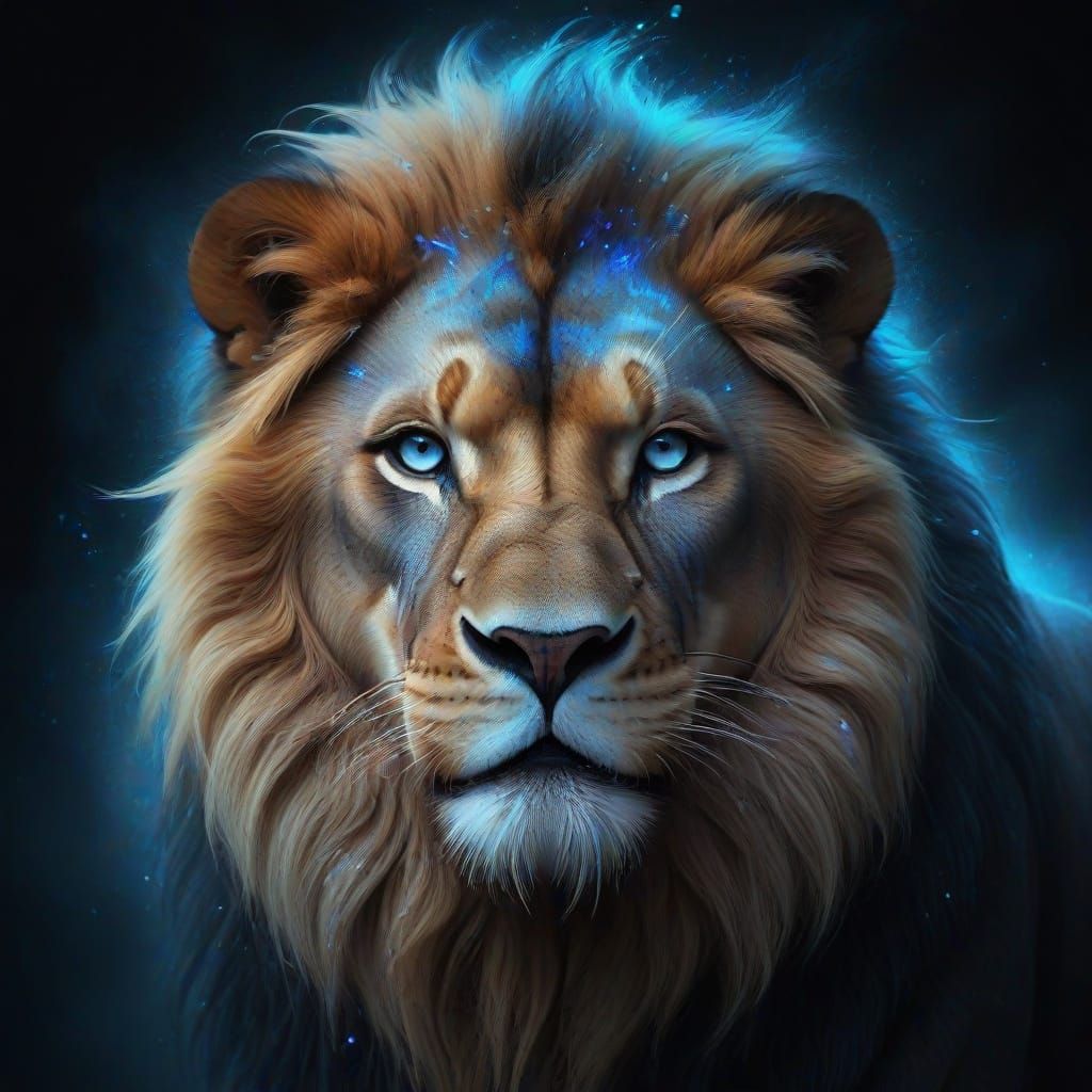 Majestic Lion in Blue Flame Mane