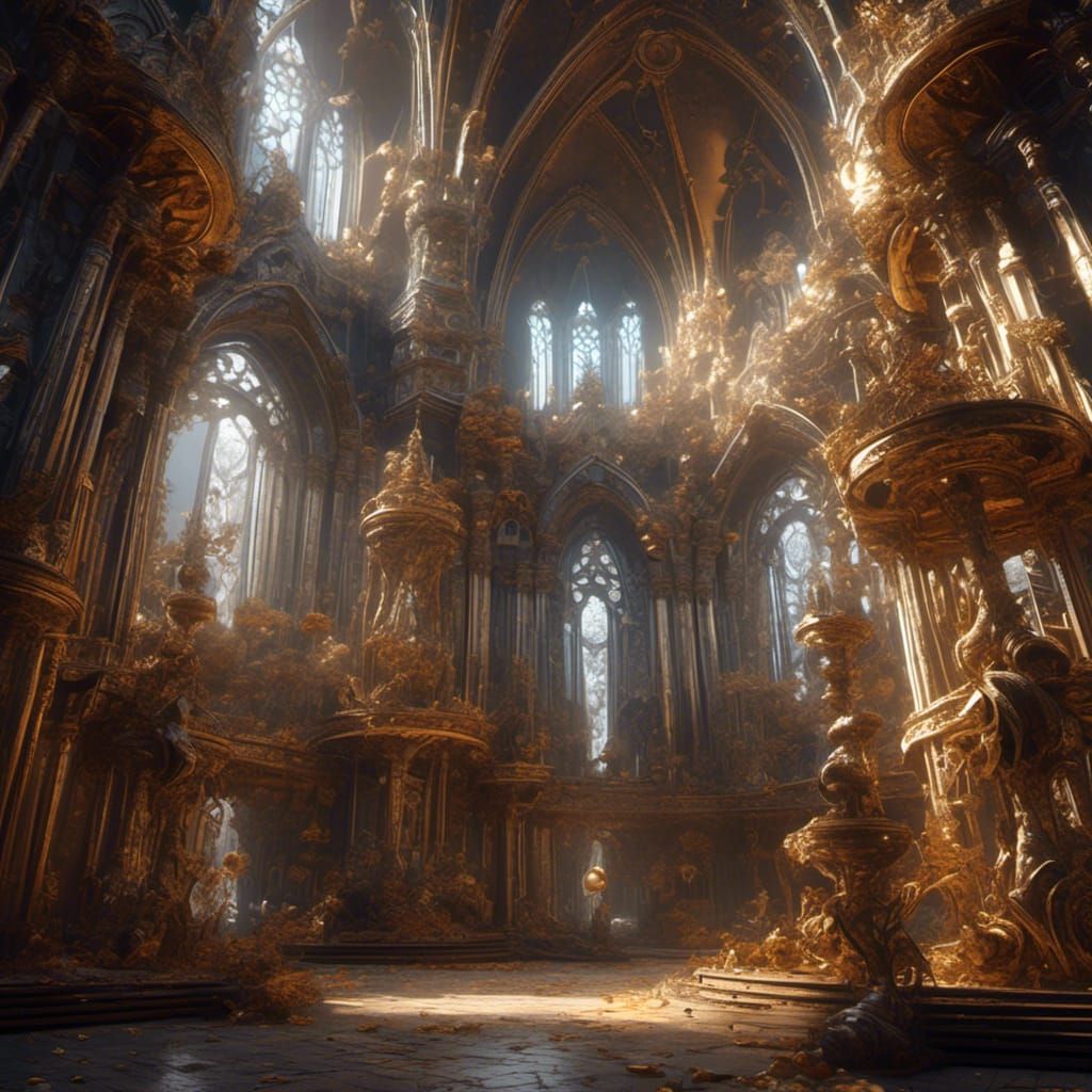 Gold Cathedral Interior in Detailed Matte Painting