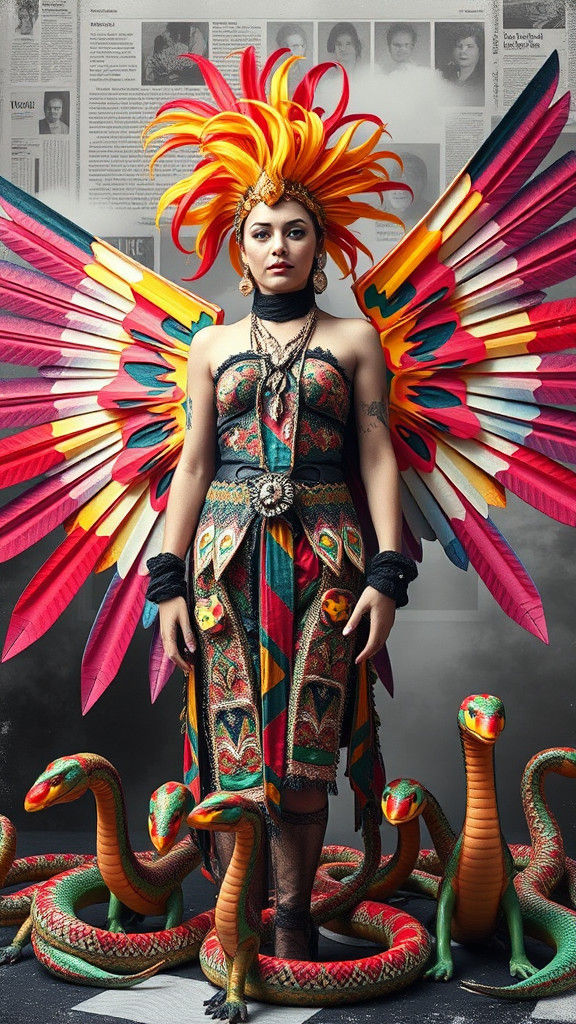 Aztec Serpent Goddess in Dada Photogram Style