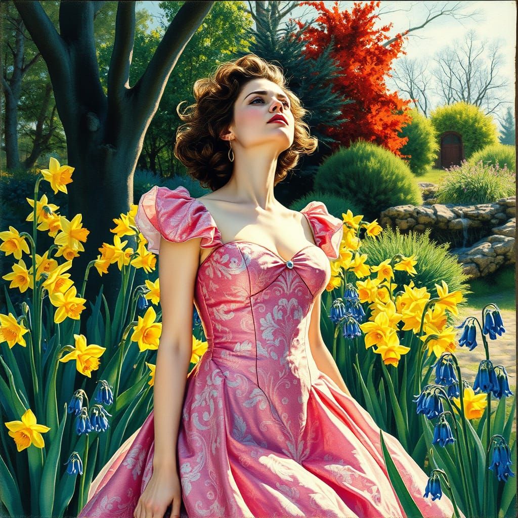 Woman Sweating in Summer Gown: Watercolor Art