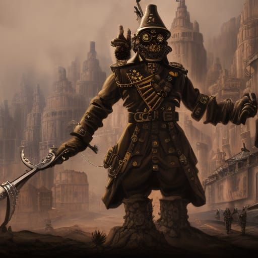 Fantastical Clockwork Soldier: Detailed Matte Painting