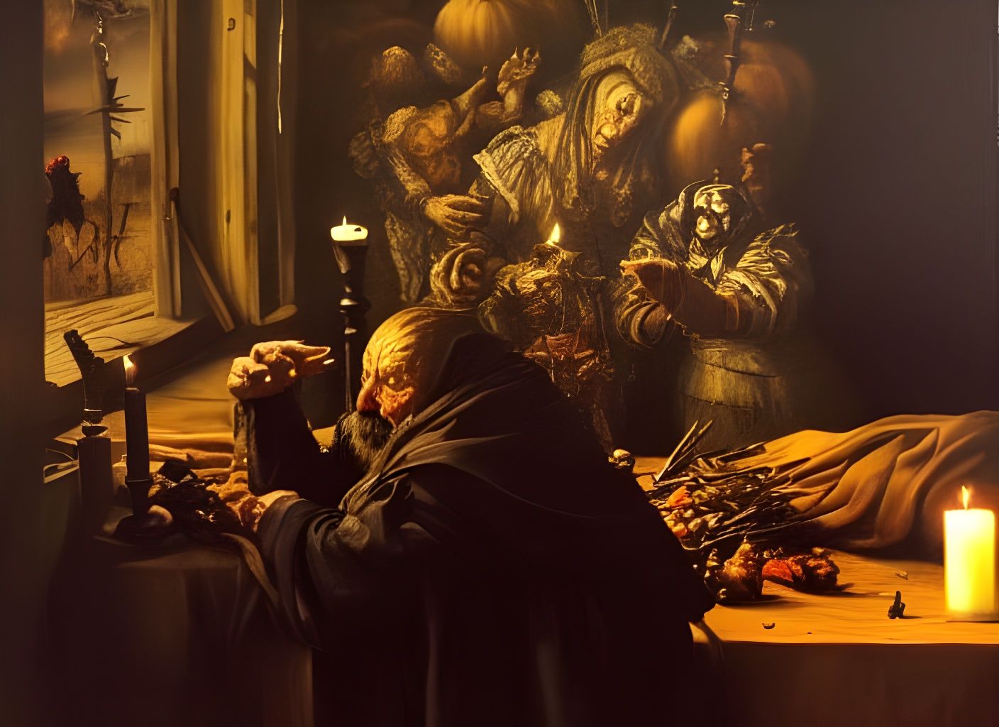 Sorrowful Scarecrow Goddess in Renaissance Tavern