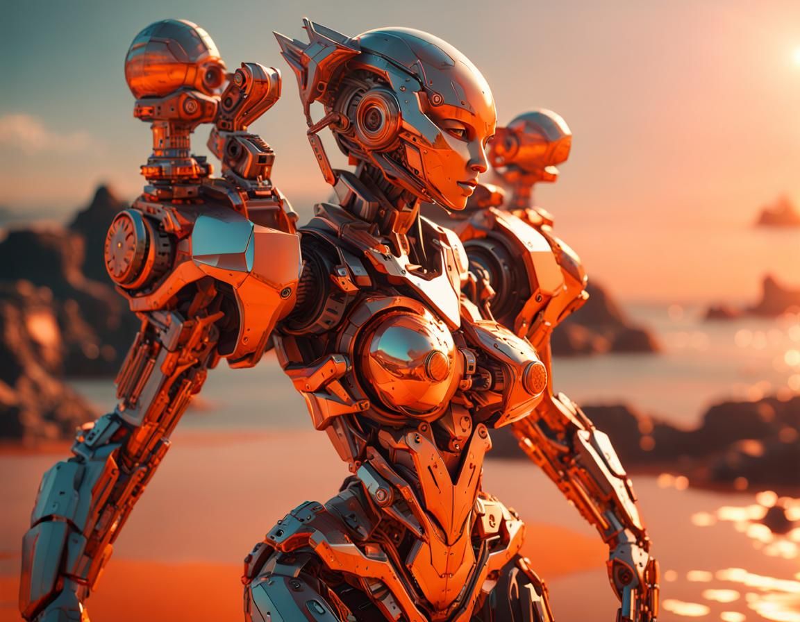 Futuristic Sci-Fi Mermaid in Orange Hues