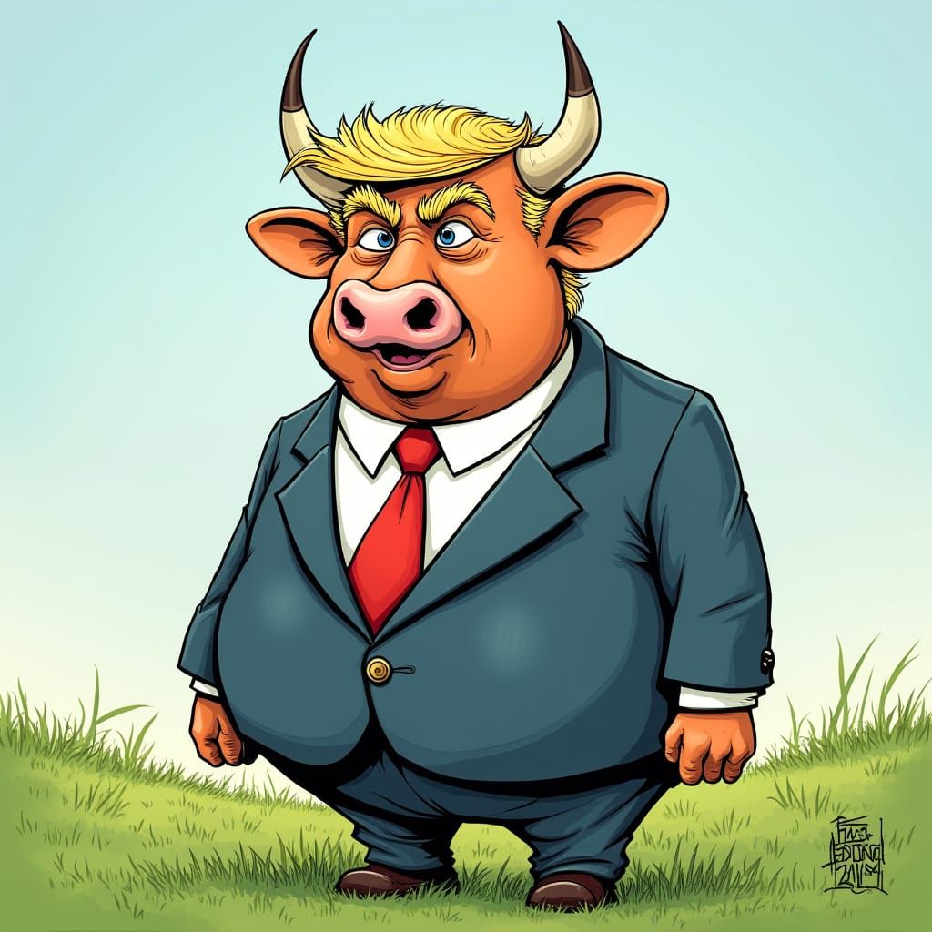 Trump as Cow in Underground Comix Style