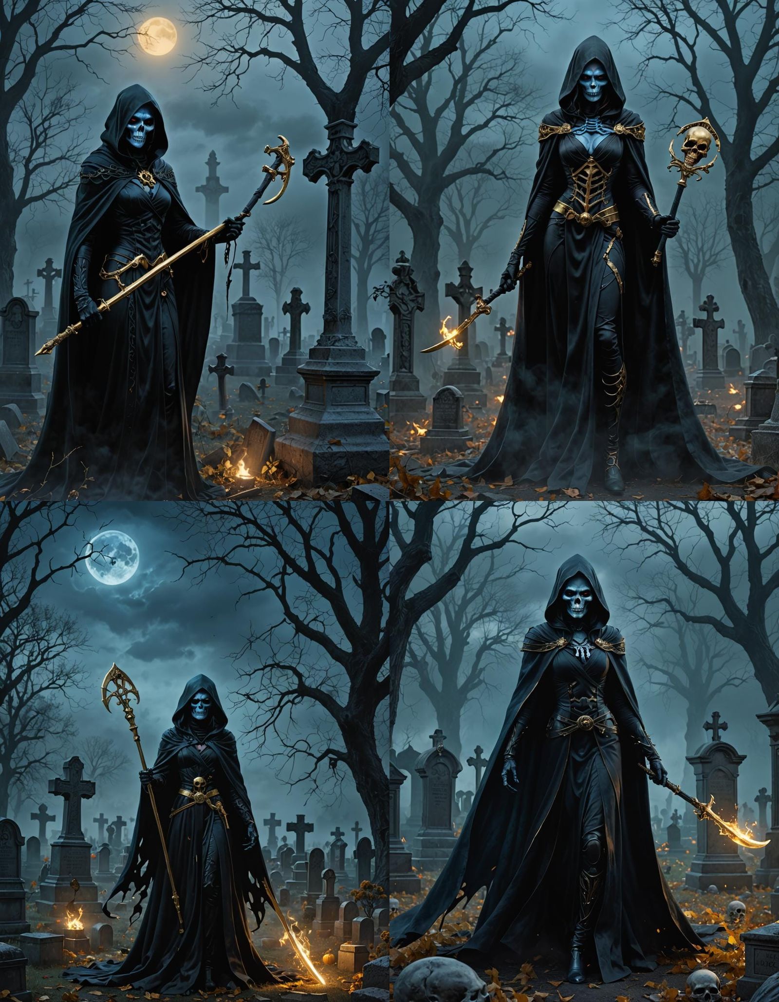 Mystique as Grim Reaper in Cemetery, Digital Art