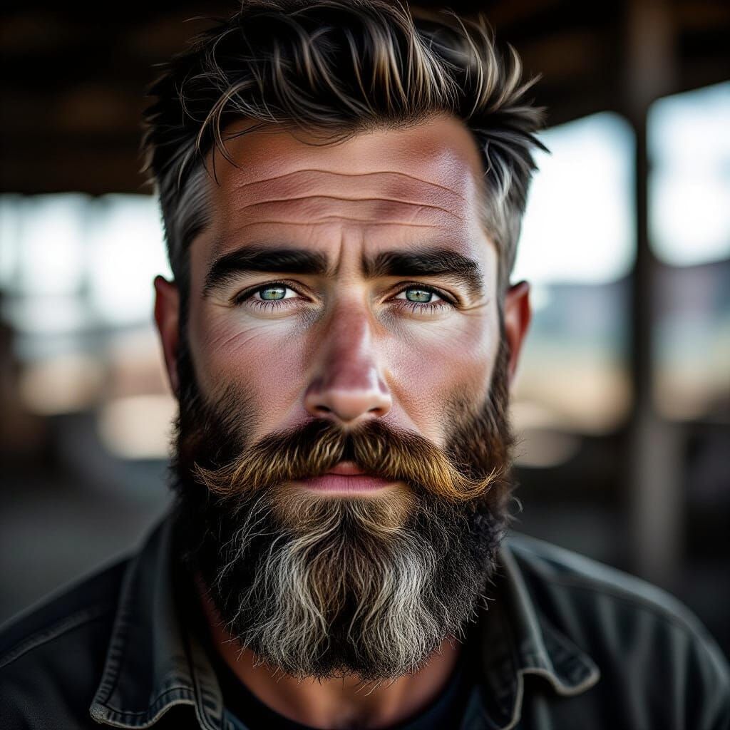 Vintage Portrait of Bearded Man with Thousand Stories