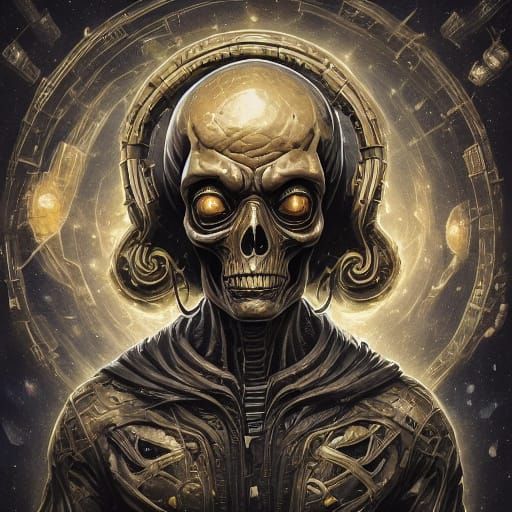 Voodoo Skeleton with Snake Staff in Giger & Beksiński Style