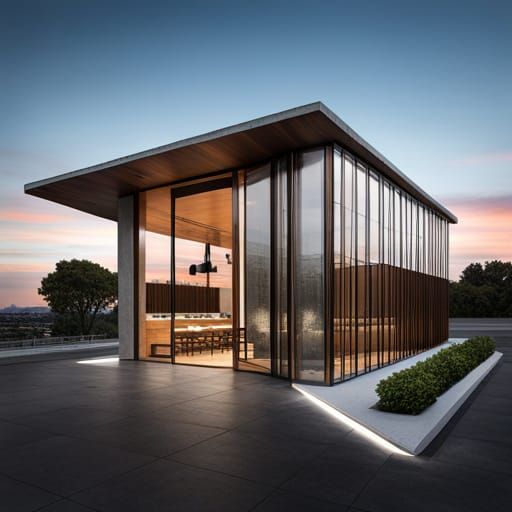 Modern Restaurant with Asymmetrical Facade in Detailed Matte...