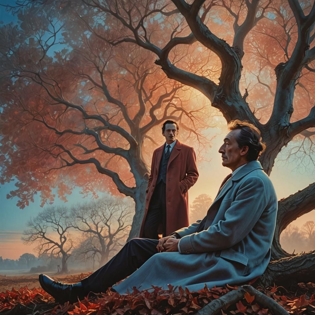 Surreal Men with Auras in Mystical Forest