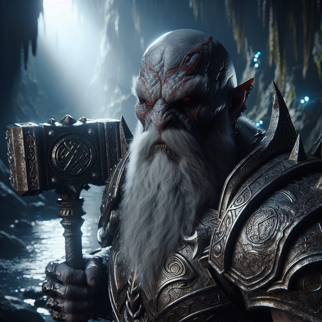 Dark Duergar Warrior in Cavernous Combat Scene