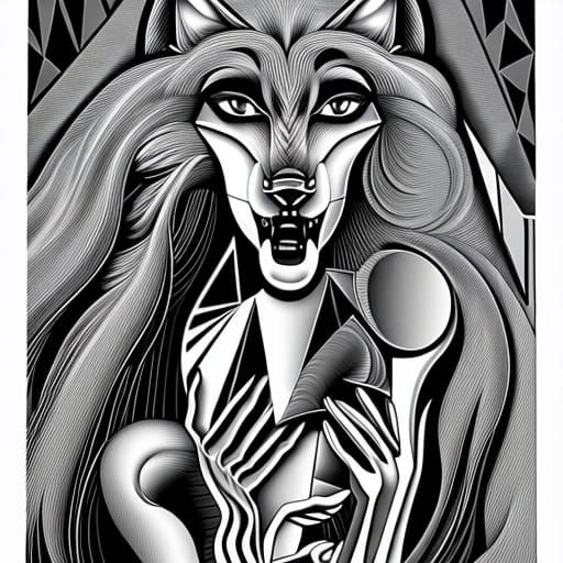 Cubist Werewolf Girl Transformation: Picasso-esque Portrait