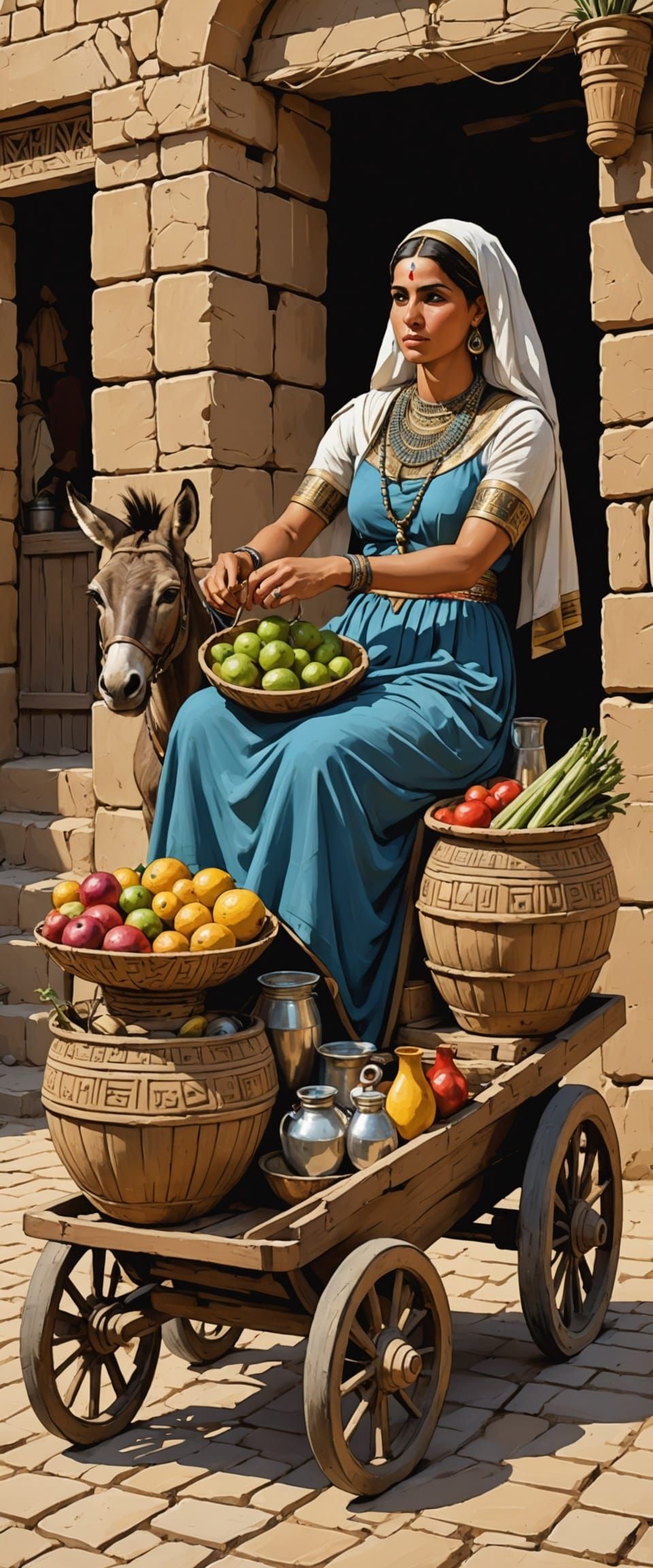 Poignant Still Life of Mediterranean Woman in Dot-Painting S...