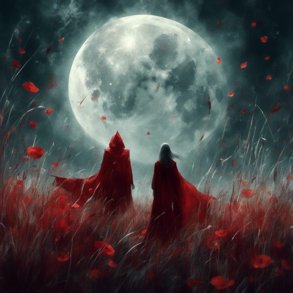 Magical Realism: Woman Touches Moon in Field