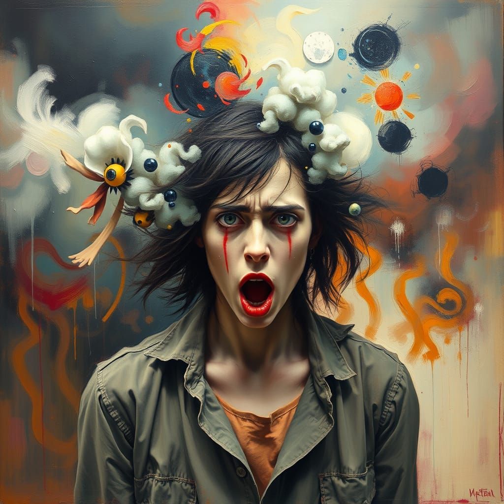 Frightened Person Portrait in Surreal Abstract Style