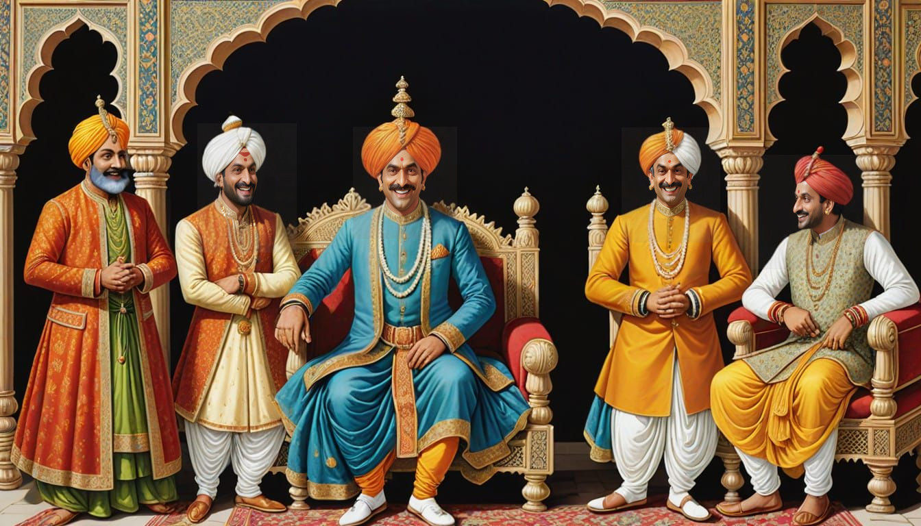 Mughal Emperor Akbar's Court Jester Birbal in Resplendent Gl...