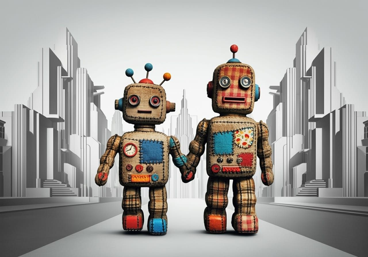 Retro-Futuristic Robots Stroll in a Vintage City