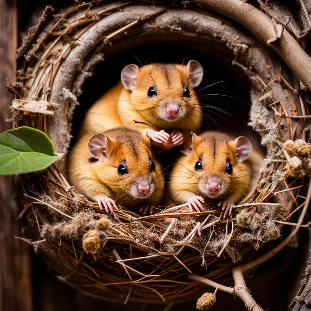 Dormice Family Waking Up From Winter Slumber