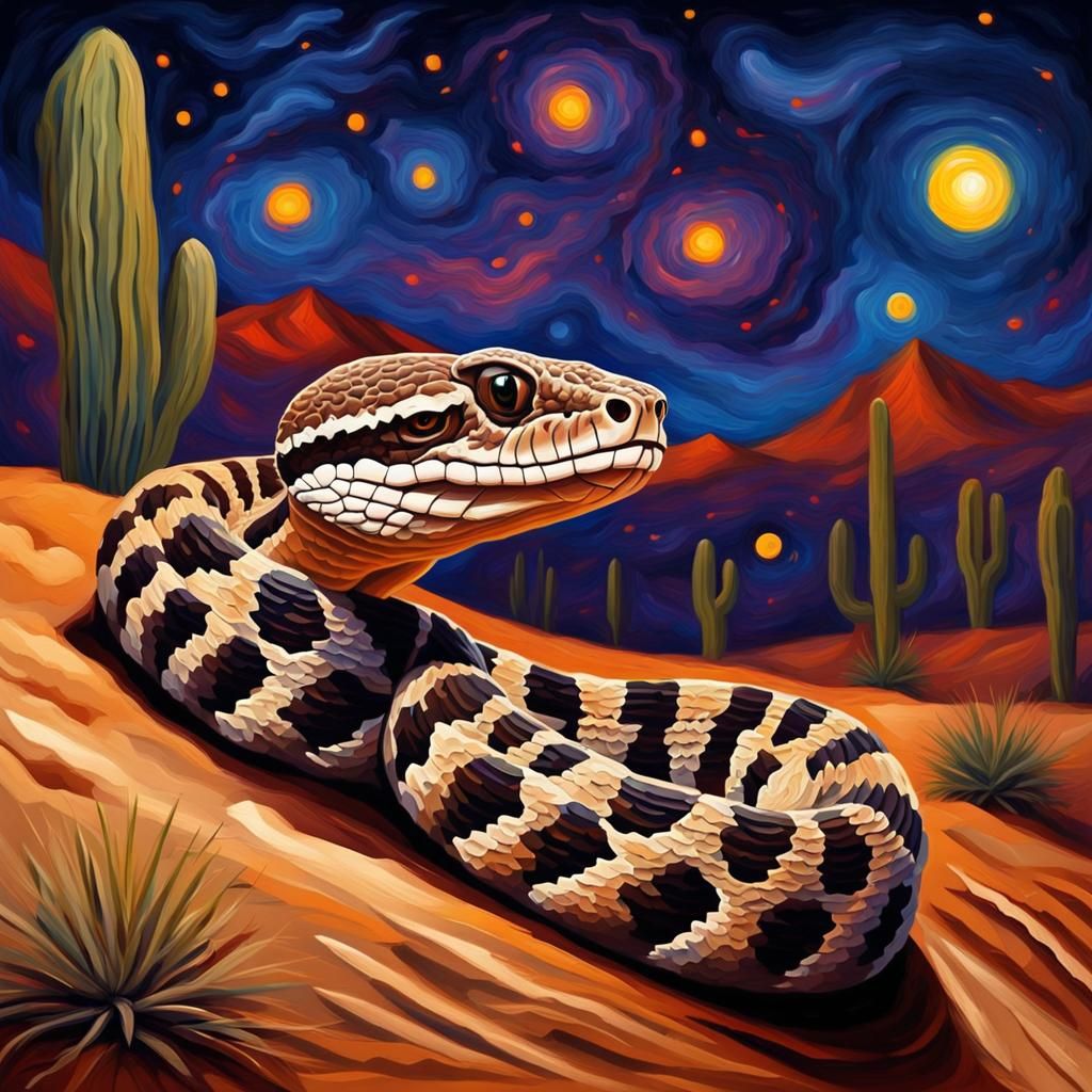 Rattlesnake Portrait in Vivid Impasto Oil Paint