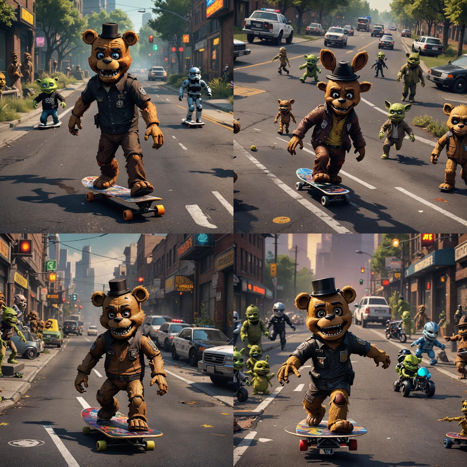 Freddy Fazbear Skateboarding, Yoda in Background
