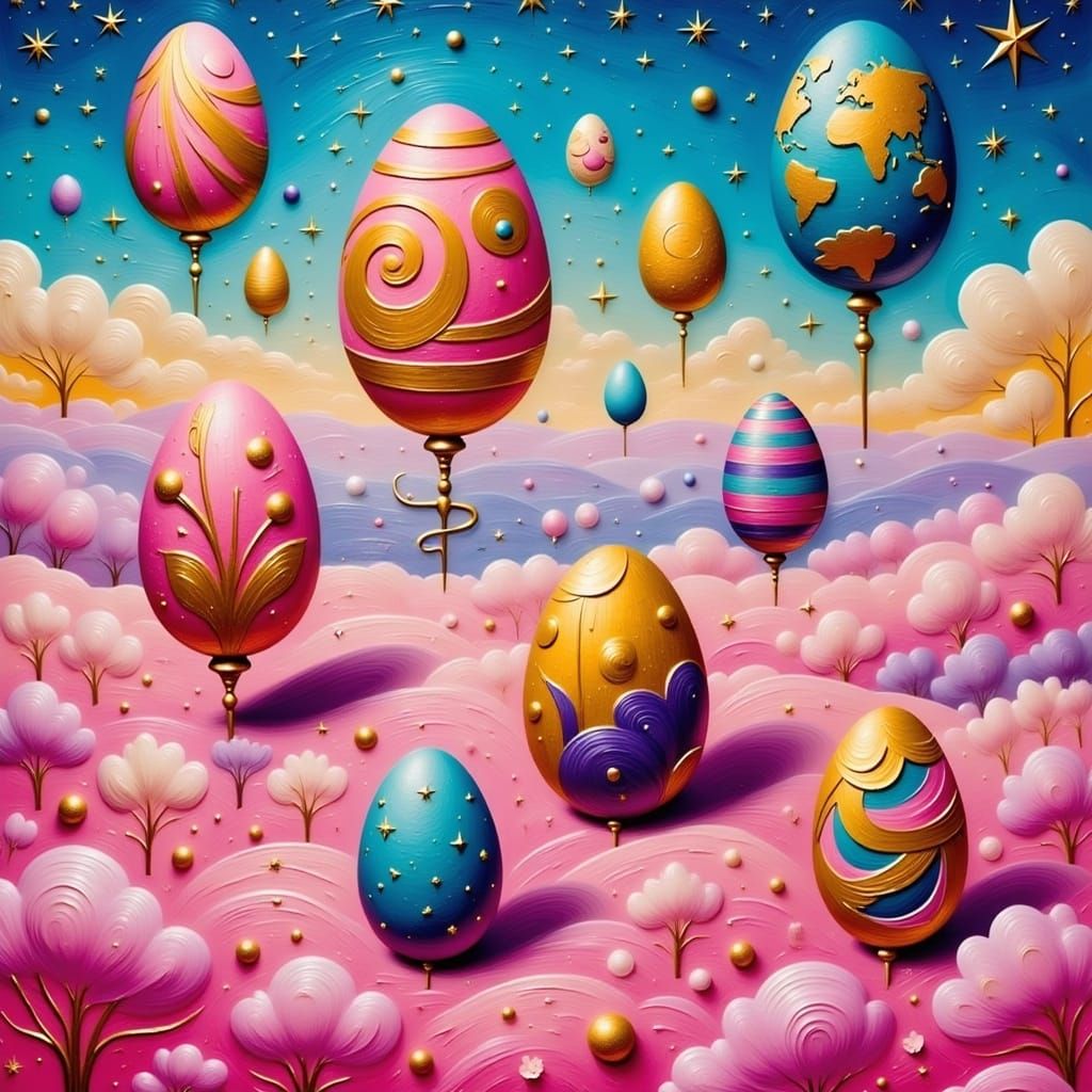 Surreal Eggs in a Dreamlike Dimension, in Impasto Style