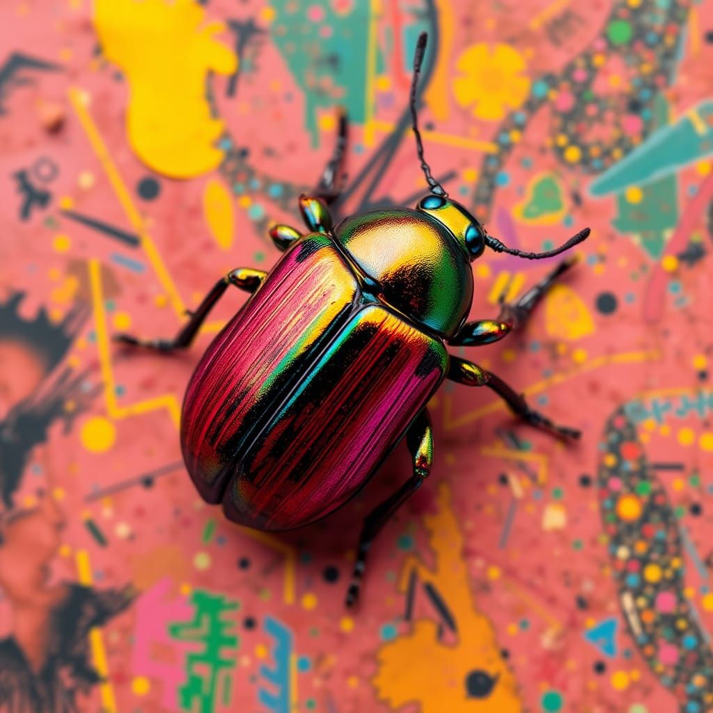 Colorful Beetle on Abstract Background