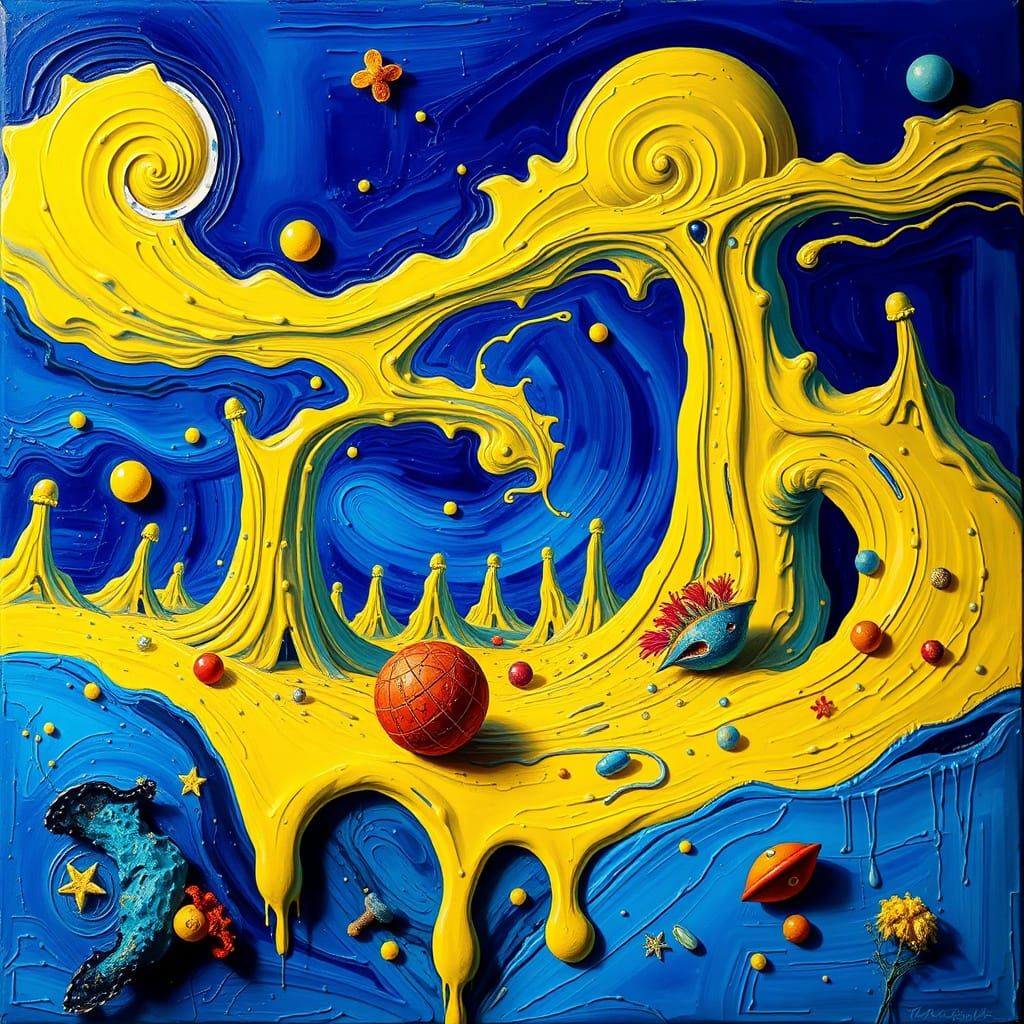 Surreal Blue and Yellow Landscape Inspired by Dali