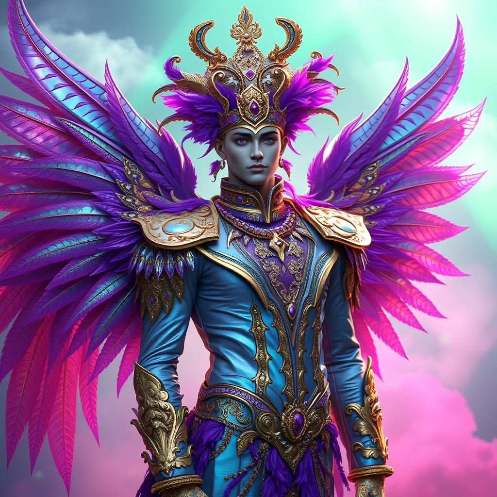 Majestic Carnival Guardian with Iridescent Wings in Vibrant ...