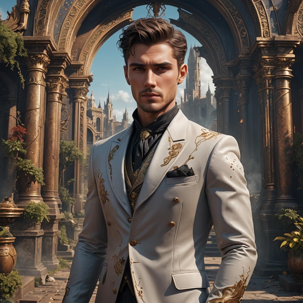 Elegant Young Man: Detailed Fantasy Concept Art