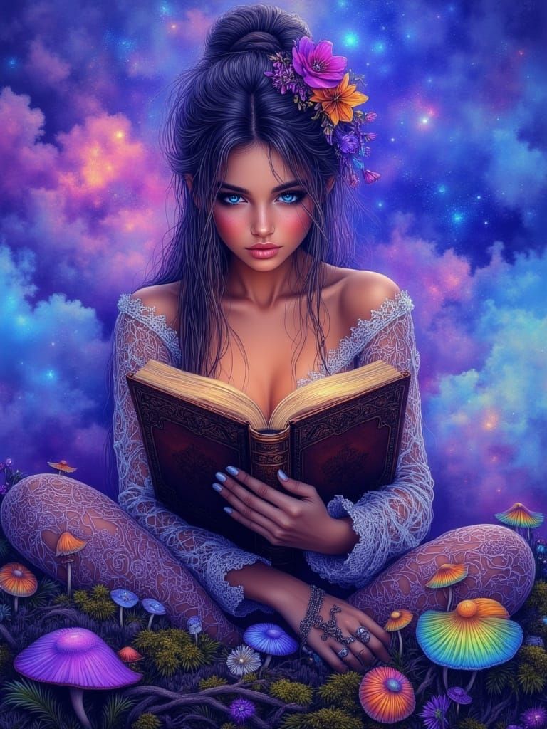 Dreamy Bohemian Woman on a Floating Island