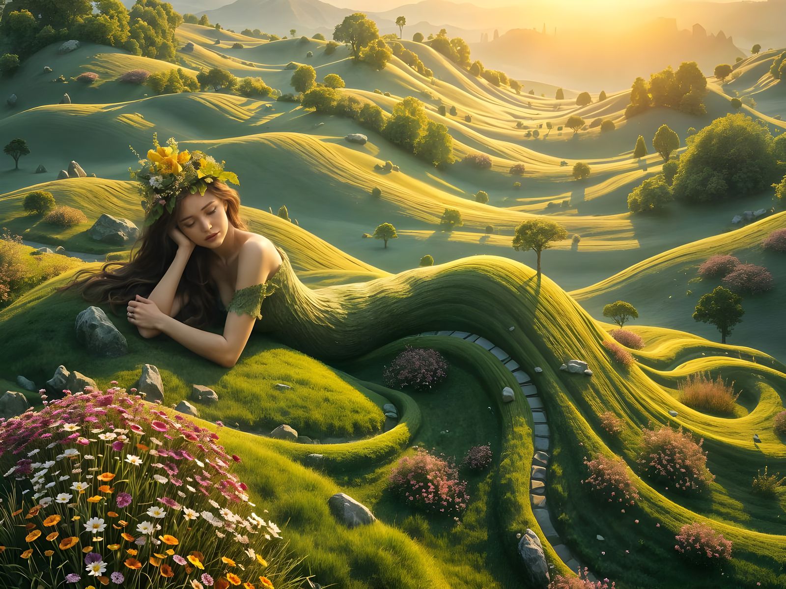 Surreal Landscape Goddess in Springtime Splendor