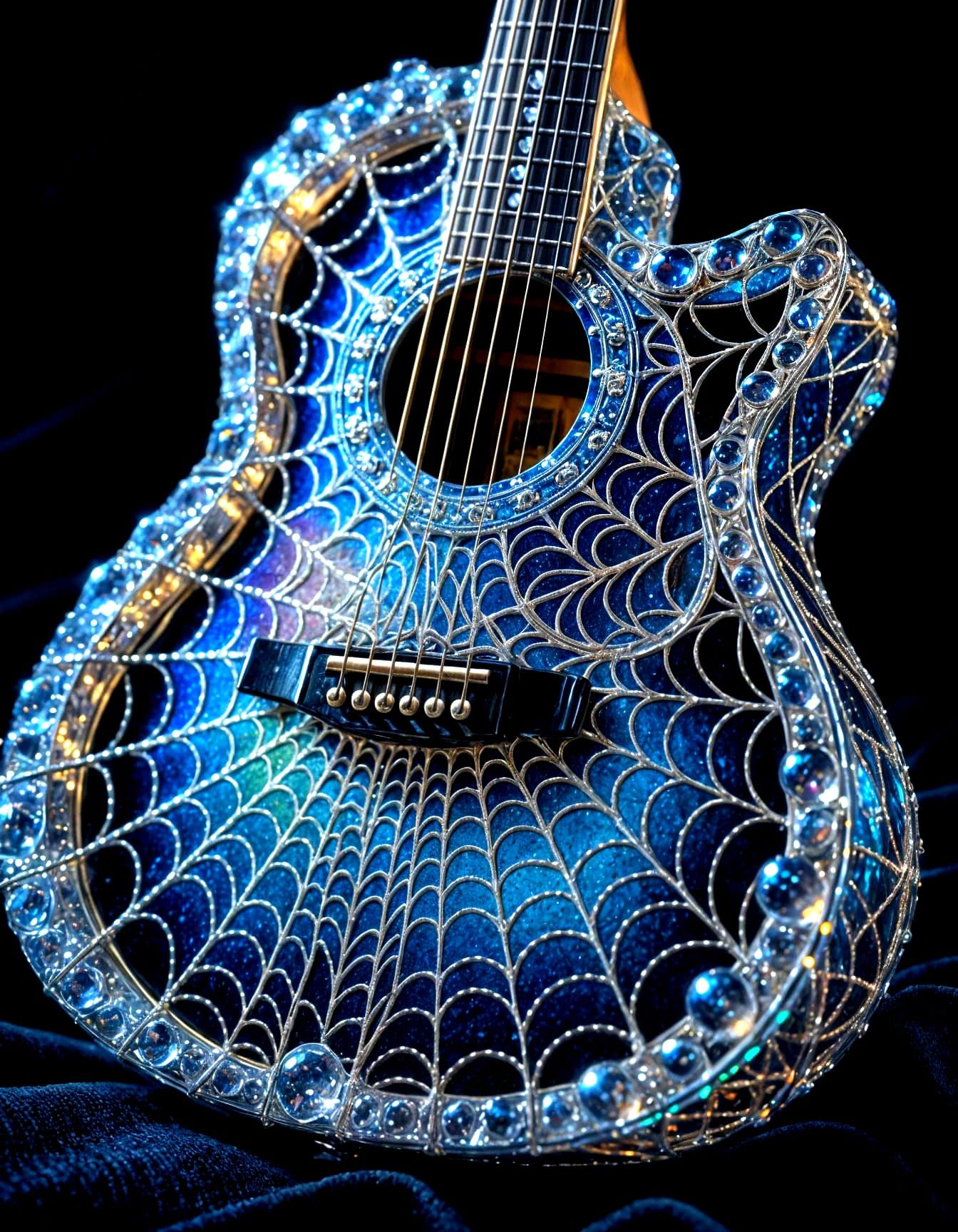 Photorealistic Spider Silk Guitar with Dew Drops