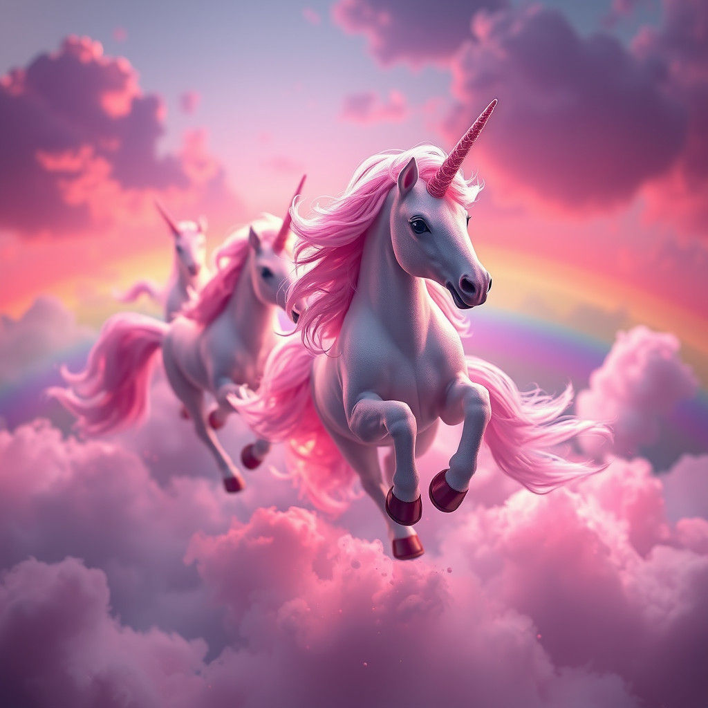 Pink Fluffy Unicorns Dancing on Rainbows: Fantasy Art