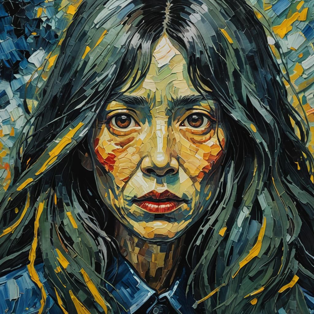 Eerie Sadako Yamamura Gouache Impressionist Painting