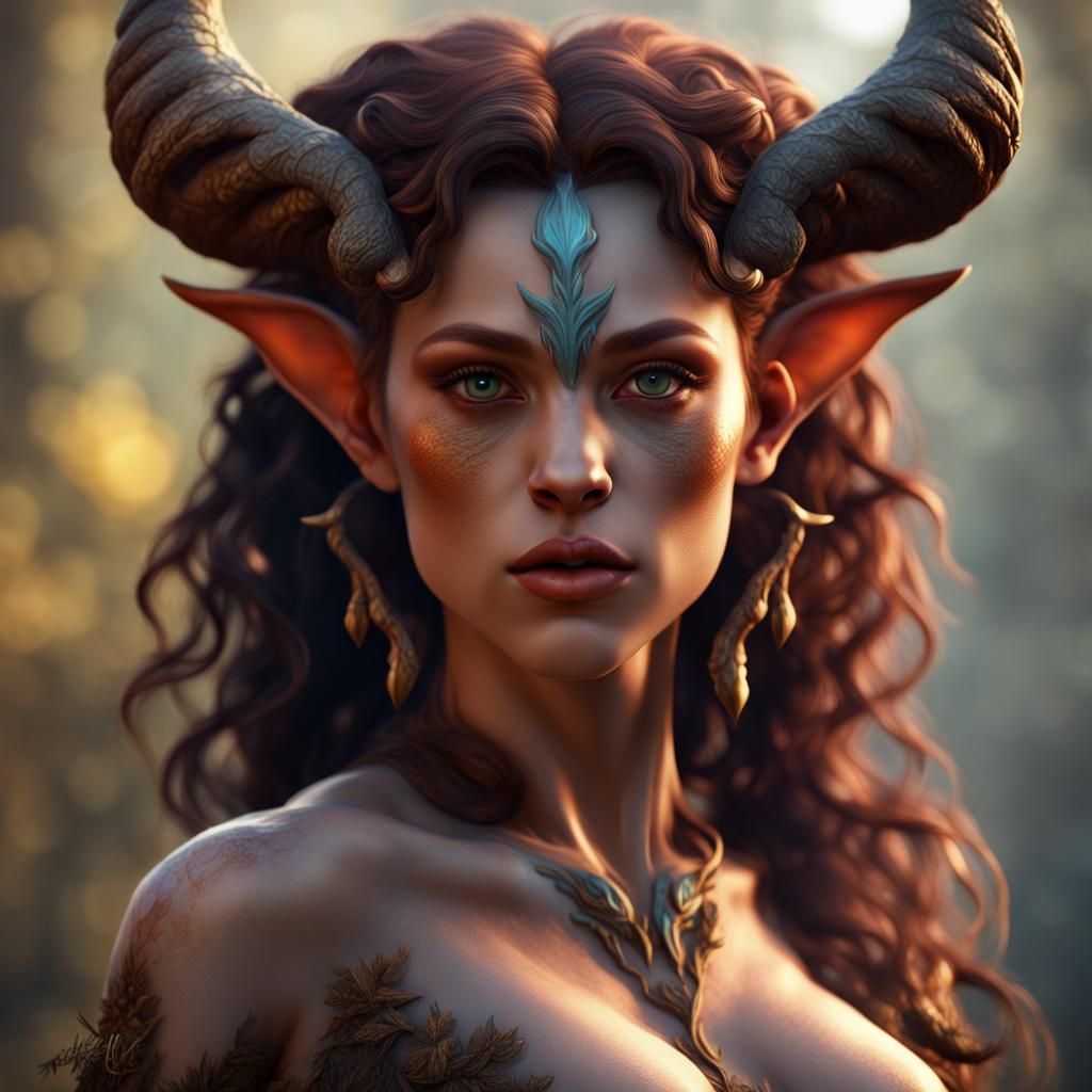 Detailed Matte Painting of a Female Satyr