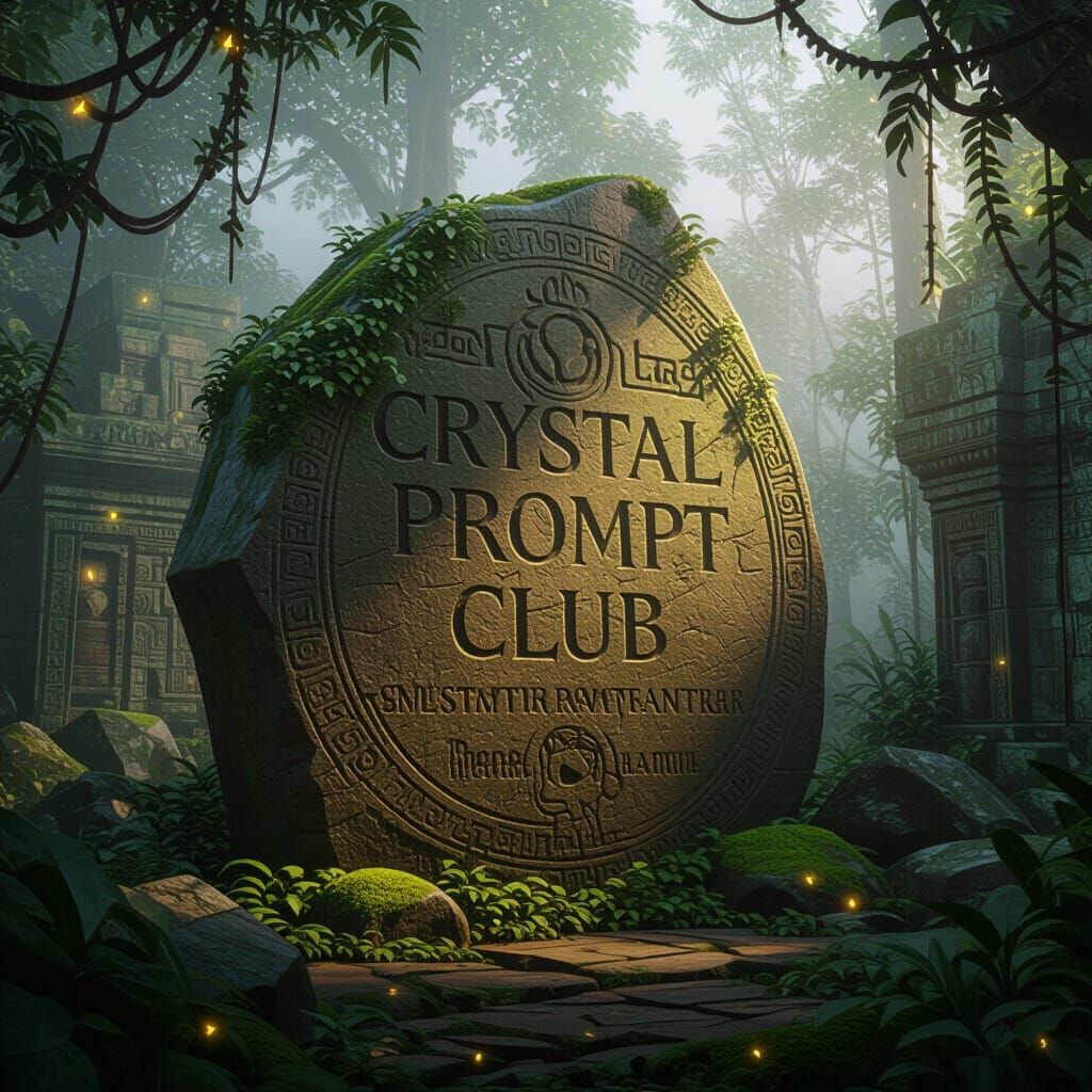 Ancient Stone Slab in Jungle, Monolithic Inscription Style