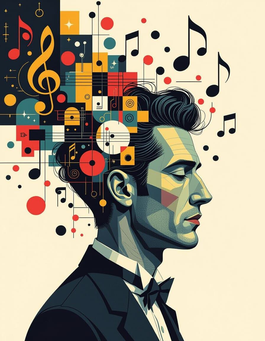 Surreal Composer Mindscape in Bauhaus Style