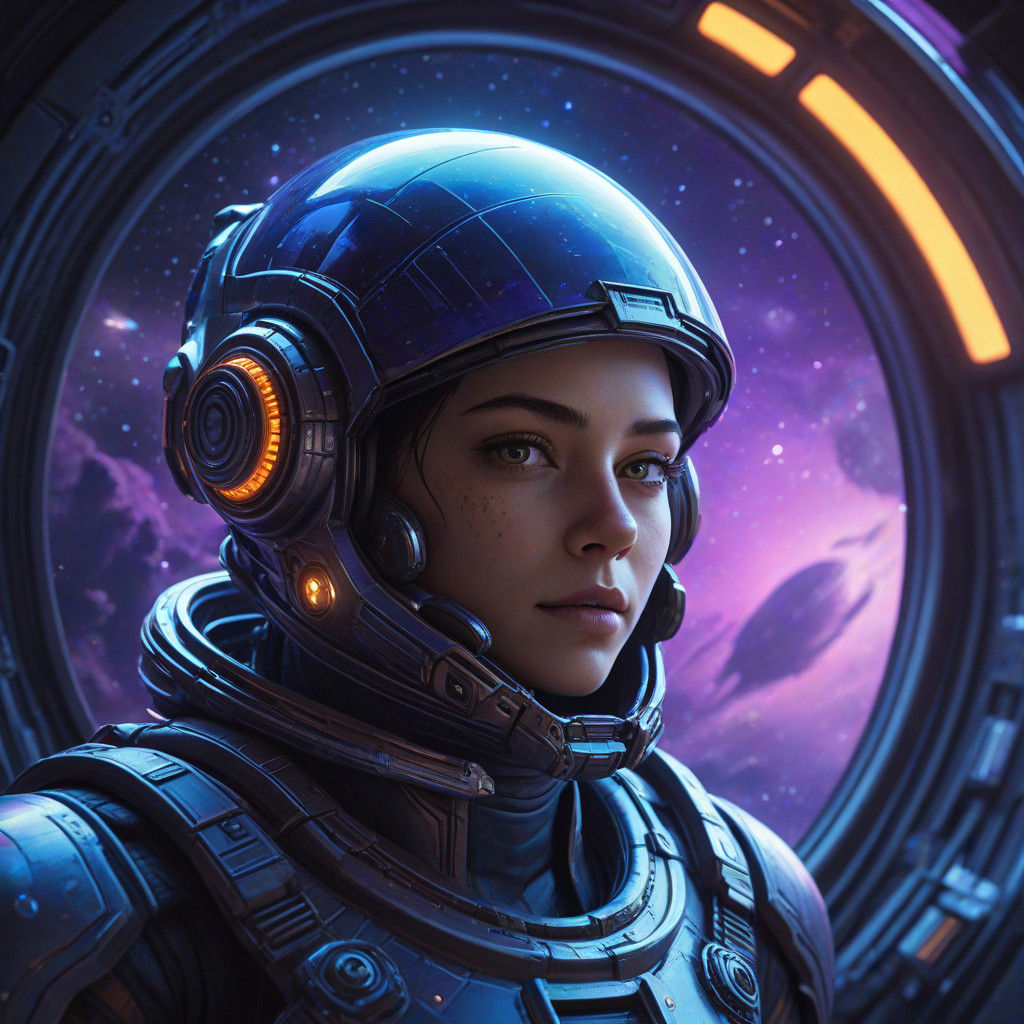 Alien Holding Bitcoin Amidst Cosmic Spaceship