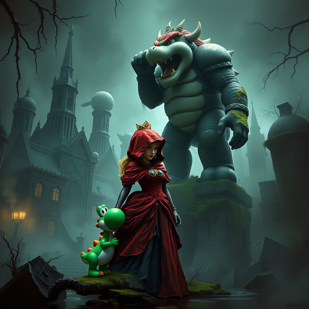 Dark Fantasy Princess Peach in Abandoned Cityscape